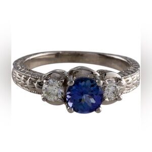 14KT White Gold Natural Tanzanite and Natural Diamonds Cocktail Ring